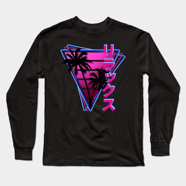 Rirakkusu Relax - Pink Synthwave Design Long Sleeve T-Shirt by Brobocop